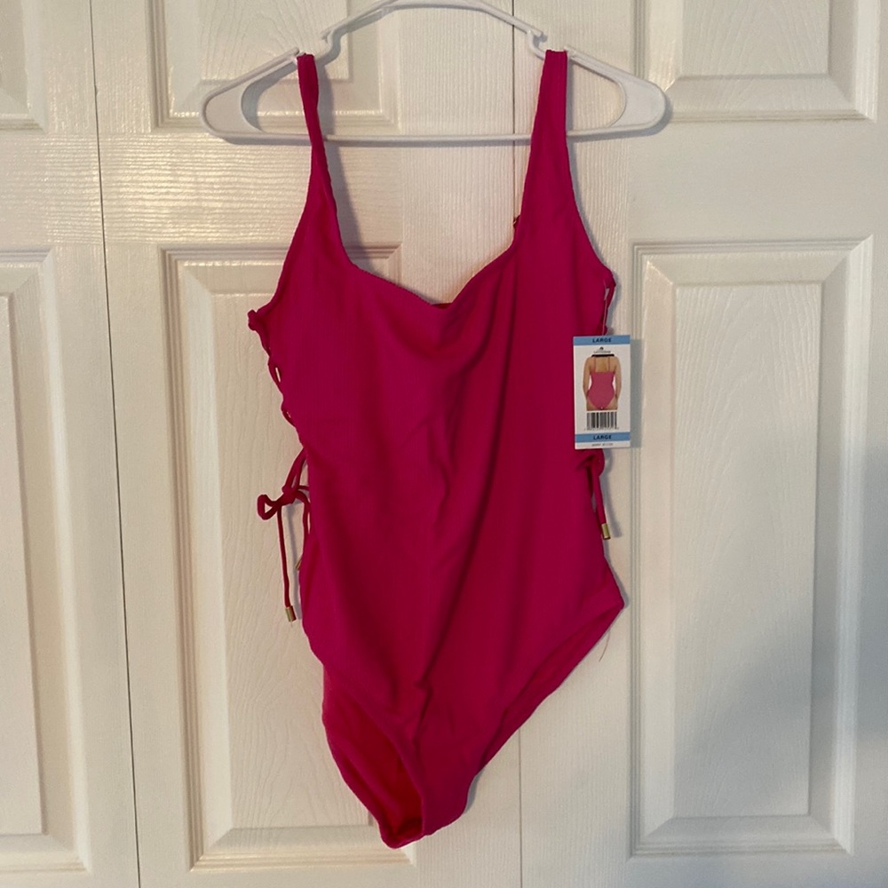 NWT Social Standard hot Pink Bathing Suit Sz L